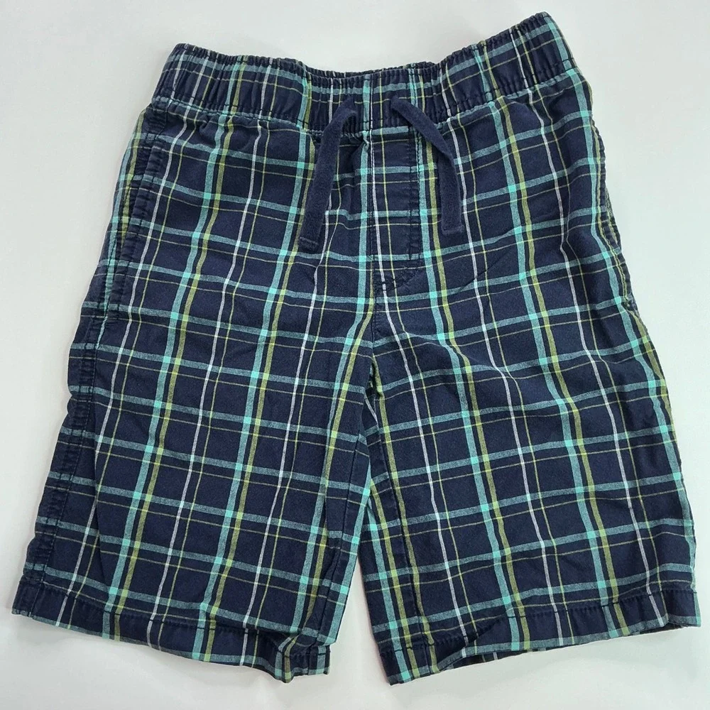 Gymboree Navy Blue Plaid Shorts Kids Size 8 Cotton Elastic Waist Drawstring